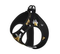 Gold White Butterflies Black Print Pet Leash Vest Soft Adjustable Step in Puppy Vest Outdoor Walking with Leash