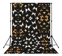 Gold White Butterflies Black Print Photo Studio Background 5x7ft Soft Photo Backdrop Curtain For Studio Content Creator Equipment