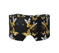 Gold White Butterflies Black Print Sleep Eye and Ear Muffs Mask - Adjustable Yoga Travel Headband, Keep Warm Shading Comfortable Aid