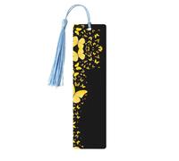 Gold White Butterflies Black -Print Wooden Bookmarks with Tassel for Readers and Book Lovers - Artistic Handmade Gifts for Teachers Colleagues Office Desk Decor.