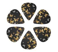 Gold White Butterflies Black Printed Guitar Picks 6-Pack with Holder - 0.96mm Funny Guitar Picks for Acoustic Guitar, Electric Guitar, Bass Guitar