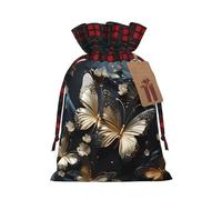Gold White Butterflies Black Printed holiday drawstring bag 8.3x11.8 inch Christmas party decoration gift bag