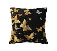 Gold White Butterflies Black Printed Linen Cushion Covers 1Pcs, 40x40 CM Throw Pillow Case with Modern Decoration Print Pillowcases for Sofa Bed Car Office Decor