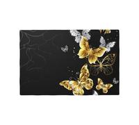 Gold White Butterflies Black Printed Linen Placemats 4 PCS Set - Double Layer Heat Resistant Non-Slip Place Mats for Dining Room, Kitchen Table Decor, Indoor Outdoor, Housewarming Gift