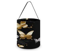 Gold White Butterflies Black Printing Candy Basket Halloween Trick Or Treat Bags Gift Bucket For Halloween Party Or Daily Supplies, Style, One Size