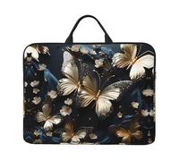 Gold White Butterflies Black Prints 14-Inch Laptop Sleeve Waterproof And Shockproof Suitable For Office Work Business Trips And Daily Travel.