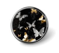 Gold White Butterflies Black Round Lapel Pins Backpack Pin Cute Brooch Decoration Brooches for Women Men Fashion Button Badges for Hat Backpacks Purses Jackets Shirt Suit
