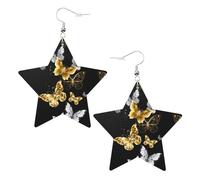 Gold White Butterflies Black Statement Earrings for Women, Star Drop Earrings, Elegant Dangle Jewelry for Formal Gatherings