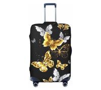 Gold White Butterflies Black Suitcase Cover Elastic Washable Luggage Cover Scratch Protector Multiple Sizes, White, Medium