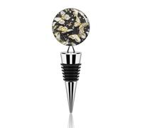 Gold White Butterflies Black Wine Stoppers,Detachable Leak Proof Vacuum Bottle Stoppers Wine Saver And Decorative Bottle Sealer Reusable Seal Stopper,Keep Fresh for Wines Lovers