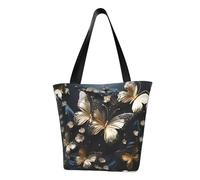 Gold White Butterflies Black Women's shoulder handbag, crossbody shoulder bag, weekend travel shopping shoulder bag