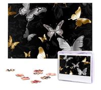 Gold White Butterflies Black Wooden Puzzles 1000 Pieces Personalized Jigsaw Puzzle For Adults Interesting Custom Photo Puzzles Gift For Holiday Birthday Wedding Anniversay