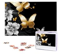 Gold White Butterflies Black Wooden Puzzles 1000 Pieces Personalized Jigsaw Puzzle For Adults Interesting Custom Photo Puzzles Gift For Holiday Birthday Wedding Anniversay