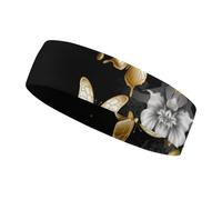 Gold White Butterflies Black Workout Headband for Men and Women Moisture Wicking Headband for Tennis, Basketball, Running, Gym Outdoor Sports Sweatband