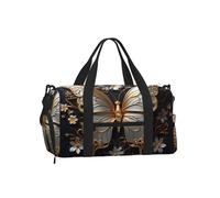 Gold White Butterflies Duffel Bag with Shoe Compartment - Lightweight Water-Resistant Holdall Gym Bag with Built-in Wet and Dry Separation Pouch