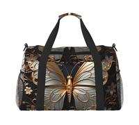 Gold White Butterflies Hand Travel Bag.Fashionable Design, Large Storage Capacity, Suitable For Business Trips And Short Trips., Black, One Size