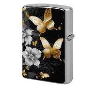 Gold White Butterflies Lighter Case Pouch Double-Sided Metal Lighter Sleeve Scratch & Drop Resistant Lighters Protector Fits Standard Kerosene Lighters Pocket Protective Cover for Camping Party