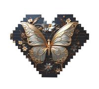 Gold White Butterflies Print Building Brick Block Puzzle - Heart Shaped Picture Puzzles, Wooden Picture Jigsaw Puzzles