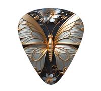 Gold White Butterflies Printed pick set - 12 pieces, thin, medium and thick guitar picks, suitable for guitar, bass, electric guitar and ukulele