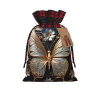 Gold White Butterflies Two Color Drawstring Gift Bag M Beautiful Convenient Suitable For Christmas Birthdays