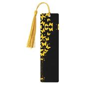 Gold White Butterfly Black -Print Wooden Bookmarks with Tassel for Readers and Book Lovers - Artistic Handmade Gifts for Teachers Colleagues Office Desk Decor.