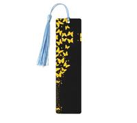 Gold White Butterfly Black -Print Wooden Bookmarks with Tassel for Readers and Book Lovers - Artistic Handmade Gifts for Teachers Colleagues Office Desk Decor.