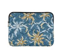 Gold White Floral Blue Laptop Sleeve Protective Quilted Neoprene Case for Laptops, Lightweight Water Resistant Soft Interior, Large