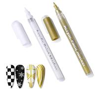 Gold & White Nail Art Pens Set - High Pigment Fine Tip, Quick Dry Long Lasting, Mess-Free DIY Manicure Kit for Natural/Gel/Acrylic Nails, Ideal for Parties Holidays Daily Use