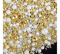 Gold White Pearl Sprinkles for Cake Decorations 130g Mother Of Pearl Sugar Cake Sprinkles 4 Sizes Mix for Cake Cupcake Cookie Baking Donuts Ice Cream Toppings