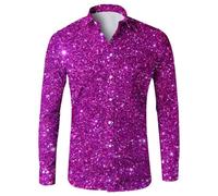 Gold White Sequin Shirts for Men UK Shiny Lapel Button-Up Casual Shirt Fashionable Sparkly Long Sleeve Dress Tops Lightweight Glitter Regular Fit Formal Blouse for Party Stage Performance 3XL 2XL XXL
