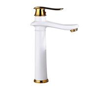 Gold & White Tall Bathroom Sink Faucet - Single Handle Basin Mixer, Hot & Cold Deck Mounted Tap, Modern Design for Home & Kitchen, Multiple Cold Water Options