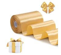 Gold Wide Satin Ribbon - 100mm x 10M Gold Fabric Ribbons, Thick Ribbons for Gift Wrapping Christmas Grand Opening Business Cutting Ceremony Festival Party Decoration Wedding Chair Sash