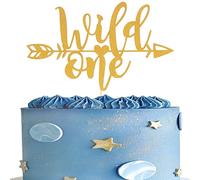 Gold Wild ONE Cake Topper - Gold Glitter Baby First Birthday Cake Decoration, 1st Birthday Cake Topper, ONE With Arrow Heart-shaped Cake Topper, Baby First Shower Photo Props