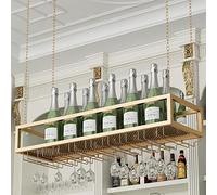 Gold Wine Glass Rack Under Shelf Hanging Holder Metal Stemware with Iron Chain for Bar & Kitchen Cabinet 80x25x21cm