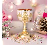 Gold Wine Glasses - Set of 2, 30ml (1.06oz), Embossed Vintage Chalice, Ideal for Home, Bar and Kitchen