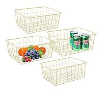 Gold Wire Baskets for Organizing, Metal Storage Baskets with Handles, Sturdiness Small Wire Storage Basket Organizer Bins for Pantry Kitchen Bathroom, 4 Pack