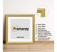 (Gold With White Mount, 12x12" Pic (14x14" Frame)) Square Size Gold Picture Frame / LW Style Wall Art Frame / Modern Photo Frames With Multicolored Mount