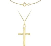 Gold Women's 9ct Yellow Gold Diamond Cut Cross Pendant on Curb Chain Necklace of 46cm/18"