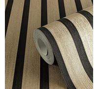 Livingwalls Non-Woven Wallpaper 786272 – Wall Panel Motif, Black Gold Metallic Wood Look