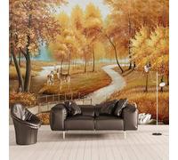 Gold Woods River Animal Moose Modern 3D Wallpaper Premium Textured Silk Neutral Tones Material Ideal for Living Room Bedroom-150cm×105cm