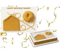 Gold wool knitting topper Knit Edible Cake topper Personalised Icing or Wafer Rectangle A4 or A3
