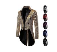 (Gold, XL) Men Shiny Sequin Glitter Embellished Blazer Jacket Men Nightclub Prom Suit Blazer Costume Homme Singers Stage Clothes Tuxedo New