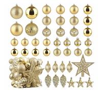 (Gold) Xmas Tree Decorative Bauble Set Shatterproof Balls Star Ornaments Christmas Gift
