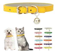 Gold XXS Dog Collar With Bell, PU Leather Kitten Collar With Bell Soft Dog Collars For Small Dogs Adjustable Buckle For Tiny Teacup XS Extra Small Male Boys Cats Puppy Like Chihuahua, XX-Small