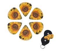 Gold Yellow Sunflower Print Guitar Picks 6 Pack with Organizer Storage Box for Custom Guitars for Men Women Guitar Accessory Ukulele