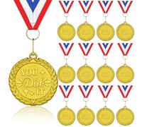 Gold YOU Did IT Medals, 12-Pack Metal Medal Sports Day Medals with Ribbon Necklace for Sports Day Prizes, Gymnastics Competitions, Party Gifts, Kids Adults