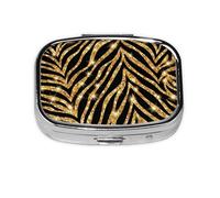 Gold Zebra Animal Print,Meta Pill Box 2 Compartment Medicine Case,Portable Organizer,Rectangle Meta Portable Organizer Pill Box 1060 Compartment Medicine Case