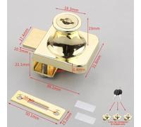 Gold Zinc Alloy Glass Door Lock Latch with Keys and Integral Knob for Display Case or Wine Cellar, Size 1#/2#/3# Optional