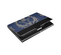 Gold Zodiac Sign Aries Navy Blue Slim business card holders with Leather and Stainless Steel office card holder for Women or Men