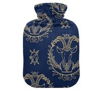 Gold Zodiac Sign Navy Blue Water Bottle for hot Water with Soft Cover, 2L hot Water Bag for Neck and Shoulder Pain Relief, Pain Relief, Bolsa para agua Caliente para Dolor
